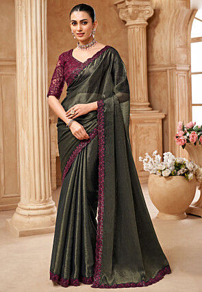 Embroidered Shimmer Chiffon Saree in Black