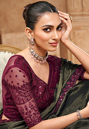 Embroidered Shimmer Chiffon Saree in Black