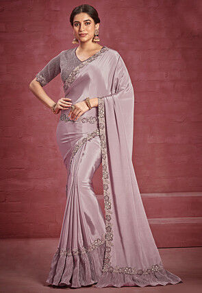 Embroidered Silk Georgette Saree in Light Purple