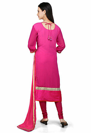 Embroidered Straight Cut Georgette Suit in Fuchsia
