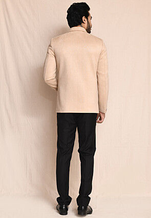 Embroidered Suede Bandhgala in Beige