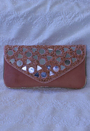 Embroidered Suede Clutch Bag in Pink