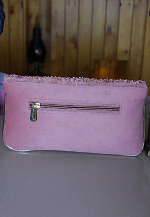 Embroidered Suede Clutch Bag in Pink