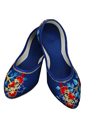 Embroidered Synthetic Women Jutti in Blue