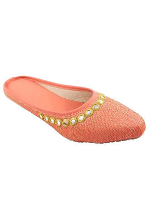 Embroidered Synthetic Women Jutti in Peach