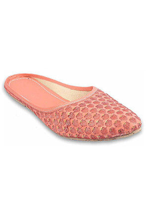 Embroidered Synthetic Women Jutti in Peach