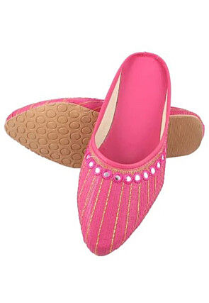 Embroidered Synthetic Women Jutti in Pink