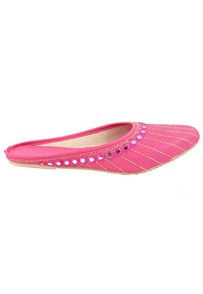 Embroidered Synthetic Women Jutti in Pink