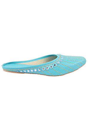 Embroidered Synthetic Women Jutti in Turquoise