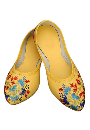 Embroidered Synthetic Women Jutti in Yellow