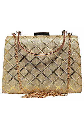 Embroidered Synthetic Rectangular Clutch Bag in Beige