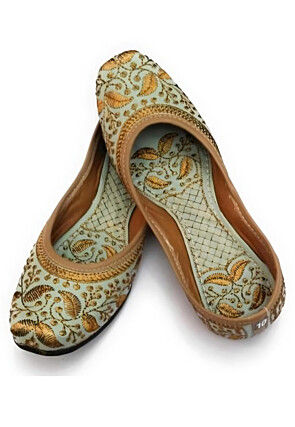 Embroidered Synthetic Women Jutti in Pastel Green