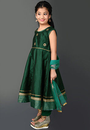 Embroidered Taffeta Silk Anarkali Suit in Dark Green