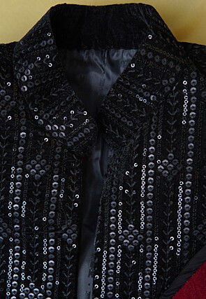 Embroidered Uppada Silk Sherwani in Black