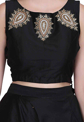 Embroidered Taffeta Silk Lehenga in Black
