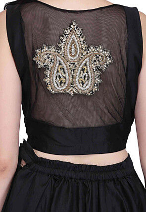 Embroidered Taffeta Silk Lehenga in Black