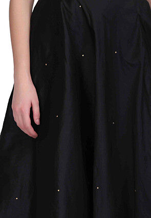 Embroidered Taffeta Silk Lehenga in Black