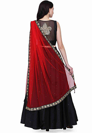 Embroidered Taffeta Silk Lehenga in Black