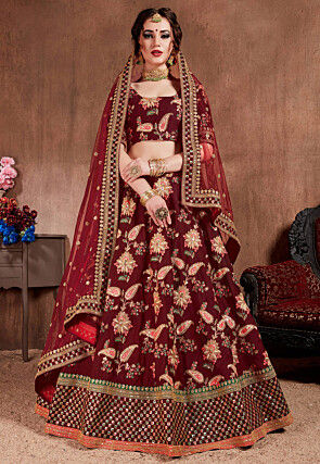 Maroon Tafeta Silk Lehenga Choli