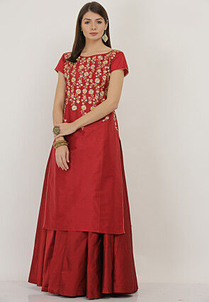 Embroidered Taffeta Silk Lehenga in Maroon