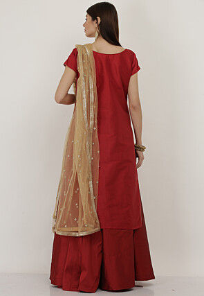 Embroidered Taffeta Silk Lehenga in Maroon