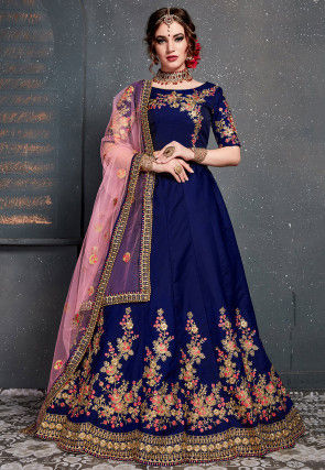Buy Ravishing Peach & Royal Blue Rayon Gown Printed Gown | Lehenga-Saree
