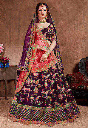 Embroidered Taffeta Silk Lehenga in Purple