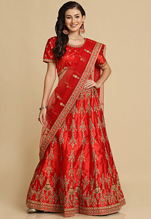 Red Butti Work Latest Ghagra Choli Designs | Silk dress design, Lehenga  designs, Red lehenga choli