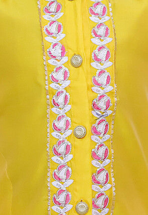 Embroidered Taffeta Silk Sherwani Set in Yellow