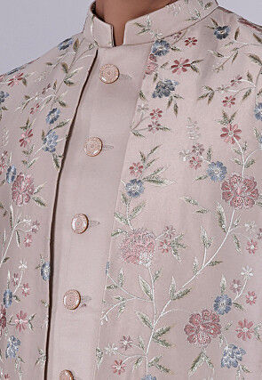 Embroidered Terry Rayon Bandhgala in Beige