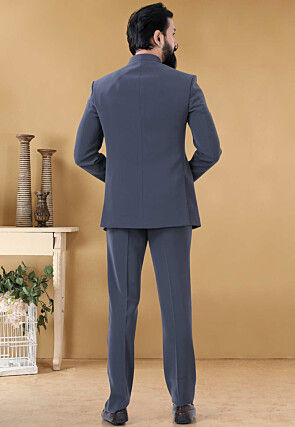 Embroidered Terry Rayon Jodhpuri Suit in Grey