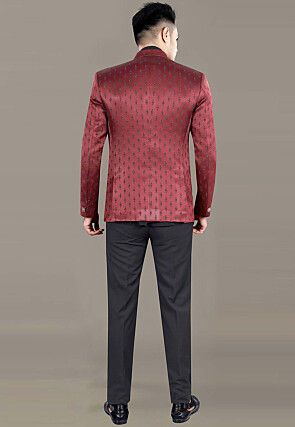 Embroidered Terry Rayon Jodhpuri Suit in Maroon