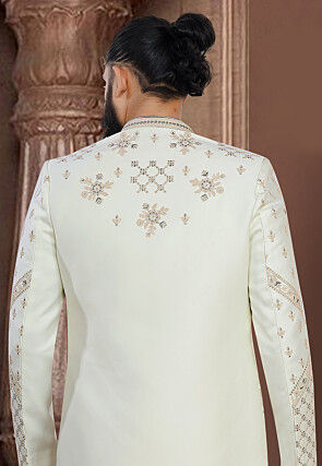 Embroidered Terry Rayon Kurta Set in Cream
