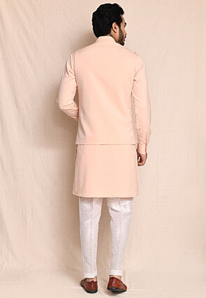 Embroidered Terry Rayon Kurta Set in Peach