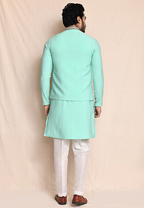 Embroidered Terry Rayon Kurta Set in Sea Green