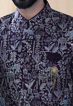 Embroidered Terry Rayon Sherwani in Wine