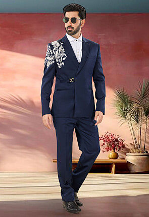 Embroidered Terry Rayon Tuxedo in Navy Blue