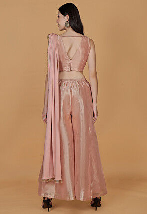 Hand Embroidered Tissue Crop Top Set in Peach