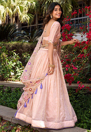 Embroidered Tissue Lehenga in Baby Pink