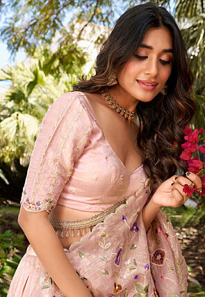 Embroidered Tissue Lehenga in Baby Pink