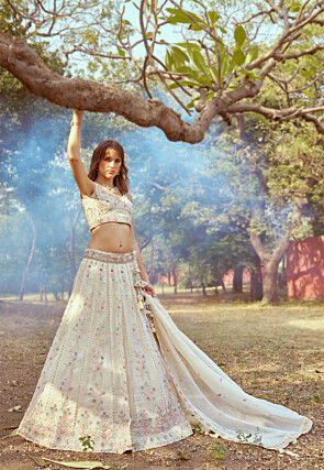 Embroidered Tissue Lehenga in Cream