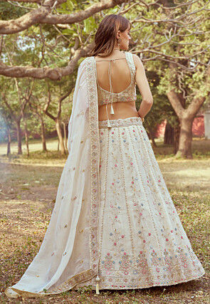 Embroidered Tissue Lehenga in Cream