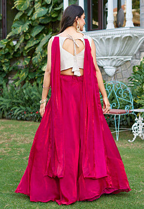Embroidered Tissue Lehenga in Fuchsia
