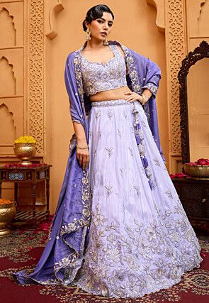 Embroidered Tissue Lehenga in Light Purple