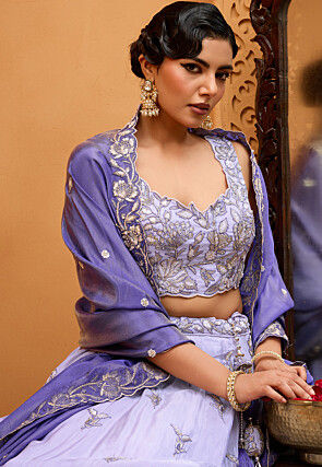 Embroidered Tissue Lehenga in Light Purple