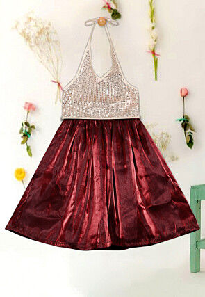 Embroidered Tissue Lehenga in Maroon