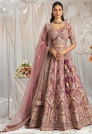 Embroidered Tissue Lehenga in Purple