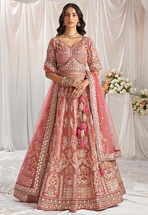 Embroidered Tissue Lehenga in Rose Gold