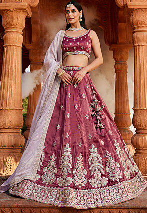 Embroidered Tissue Lehenga in Rose Gold