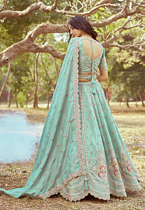 Embroidered Tissue Lehenga in Sea Green